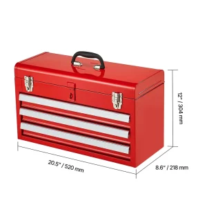 Red portable tool chest with four drawers and a sturdy handle